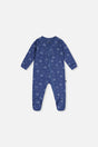 Baby Organic Cotton One Piece Pajama Blue Transport Print-0