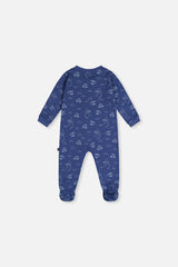 Baby Organic Cotton One Piece Pajama Blue Transport Print-1