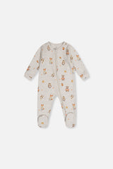 Baby Organic Cotton One Piece Pajama Beige Animal Print-0