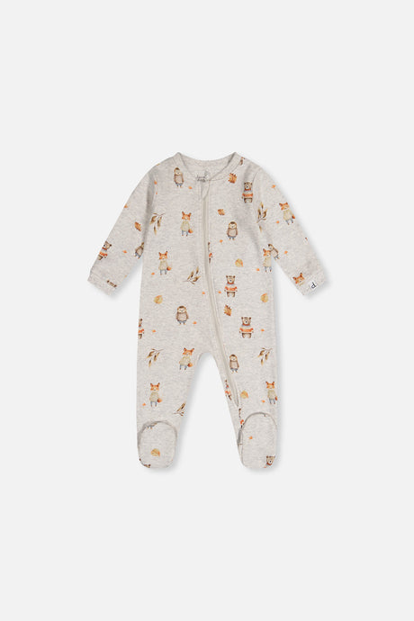 Baby Organic Cotton One Piece Pajama Beige Animal Print-0