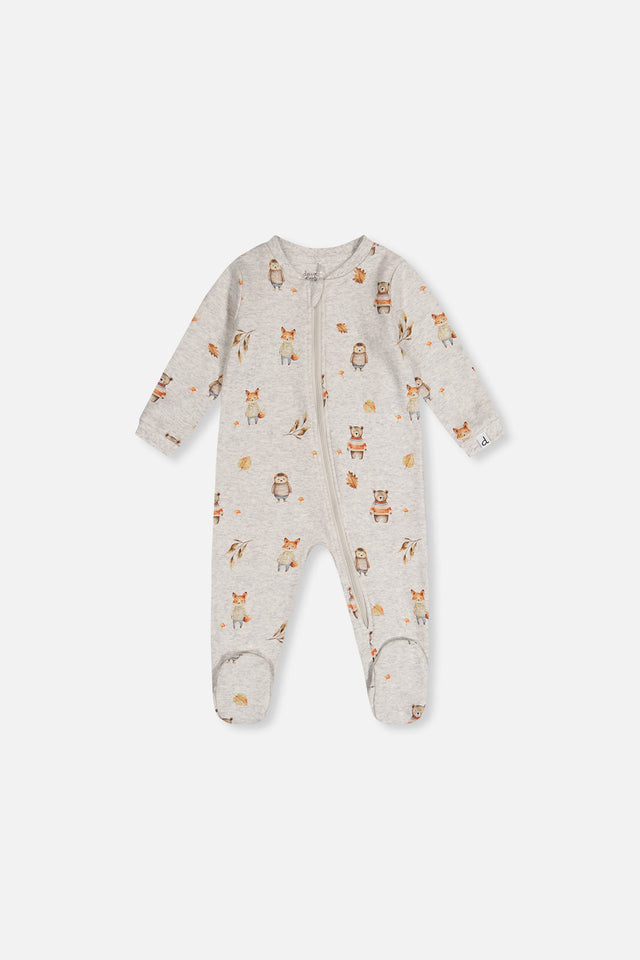 Baby Organic Cotton One Piece Pajama Beige Animal Print-0