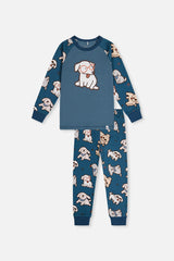 Organic Cotton Two Piece Pajama Set Turquoise Dog Print-0
