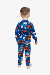 Organic Cotton Two Piece Pajama Set Blue Truck Print-2