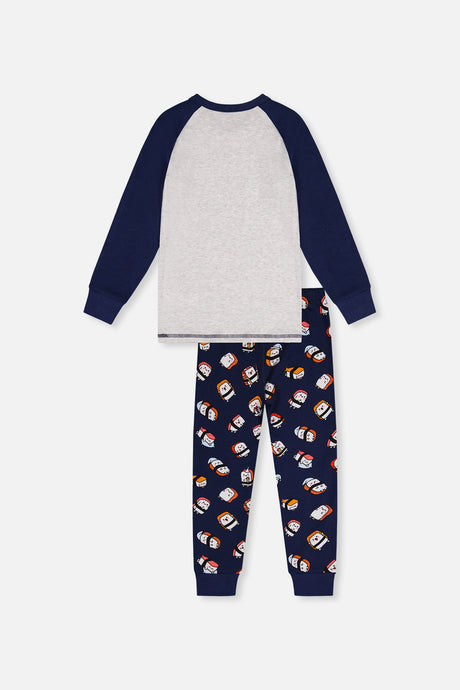 Organic Cotton Two Piece Pajama Set Blue Sushi Print-1