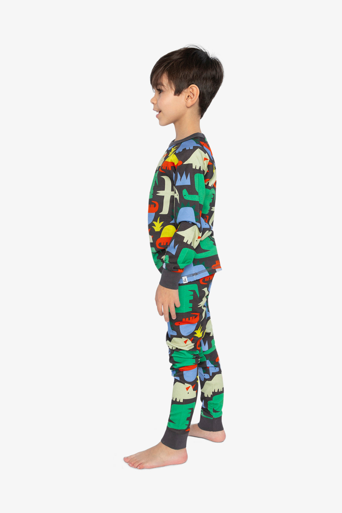 Organic Cotton Two Piece Pajama Set Black Dinosaur Print-3