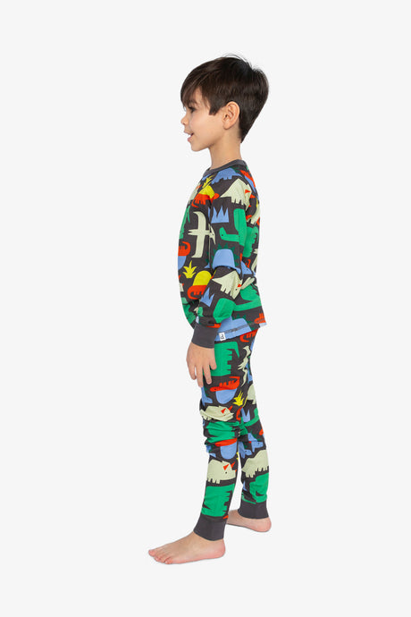 Organic Cotton Two Piece Pajama Set Black Dinosaur Print-3