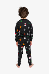 Organic Cotton Two Piece Pajama Set Black Christmas Pixel Print-3