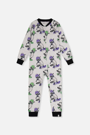 Baby Organic Cotton One Piece Pajama Beige Raccoon Print-0