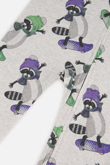 Baby Organic Cotton One Piece Pajama Beige Raccoon Print-2
