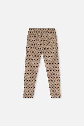 Treggings Beige Bow Tie Print-0