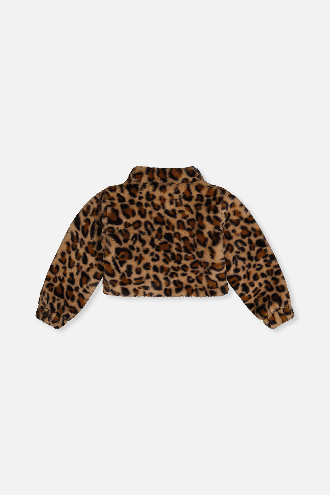 Deux par Deux girls' brown leopard print faux fur jacket, back view
