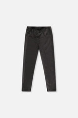 Deux par Deux girls' black faux leather leggings, flat back view