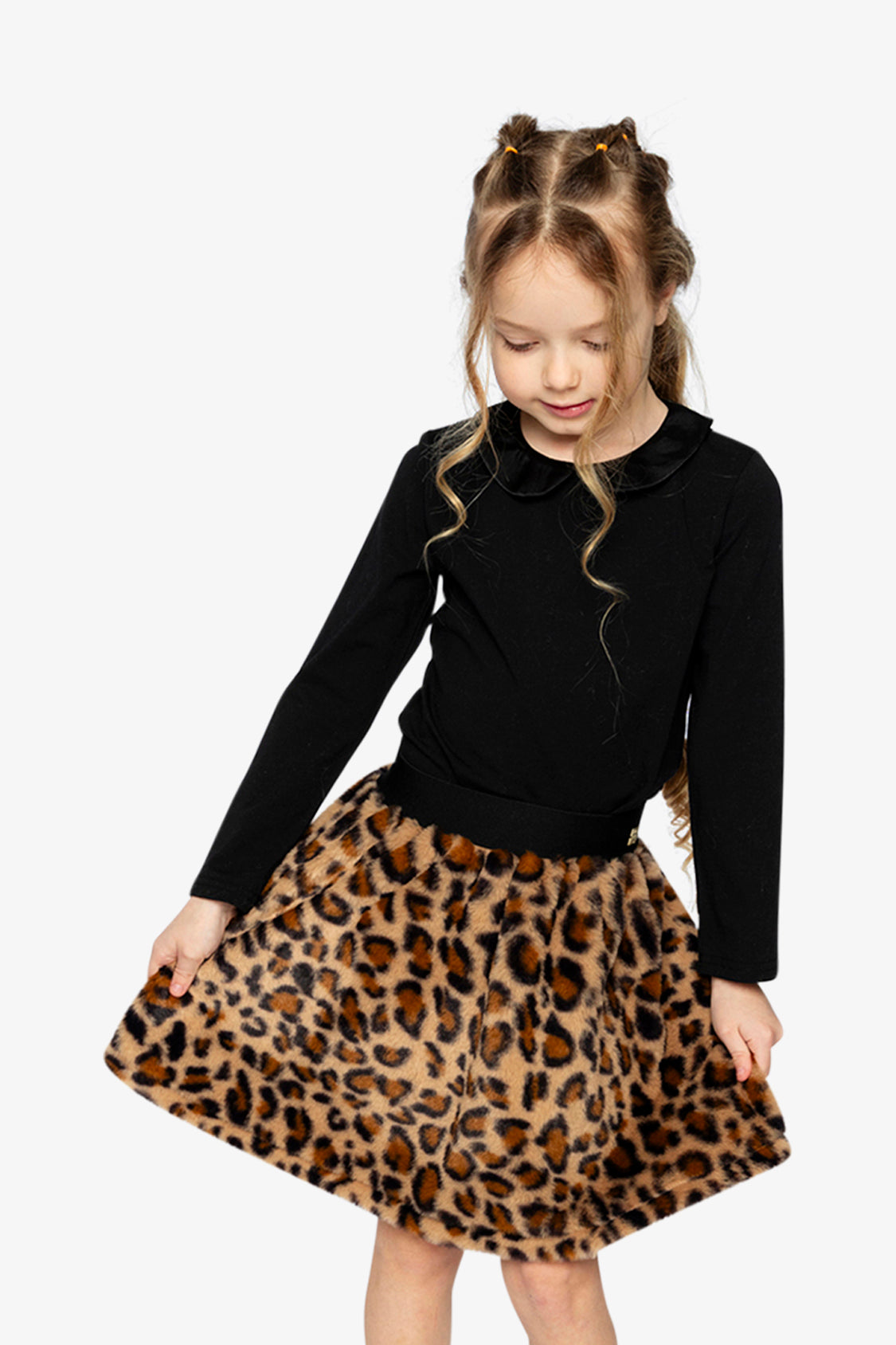 Faux Fur Skirt Brown Leopard Print-2