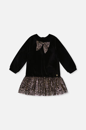 Bi-Material Raglan Sleeves Dress Black And Gold-0