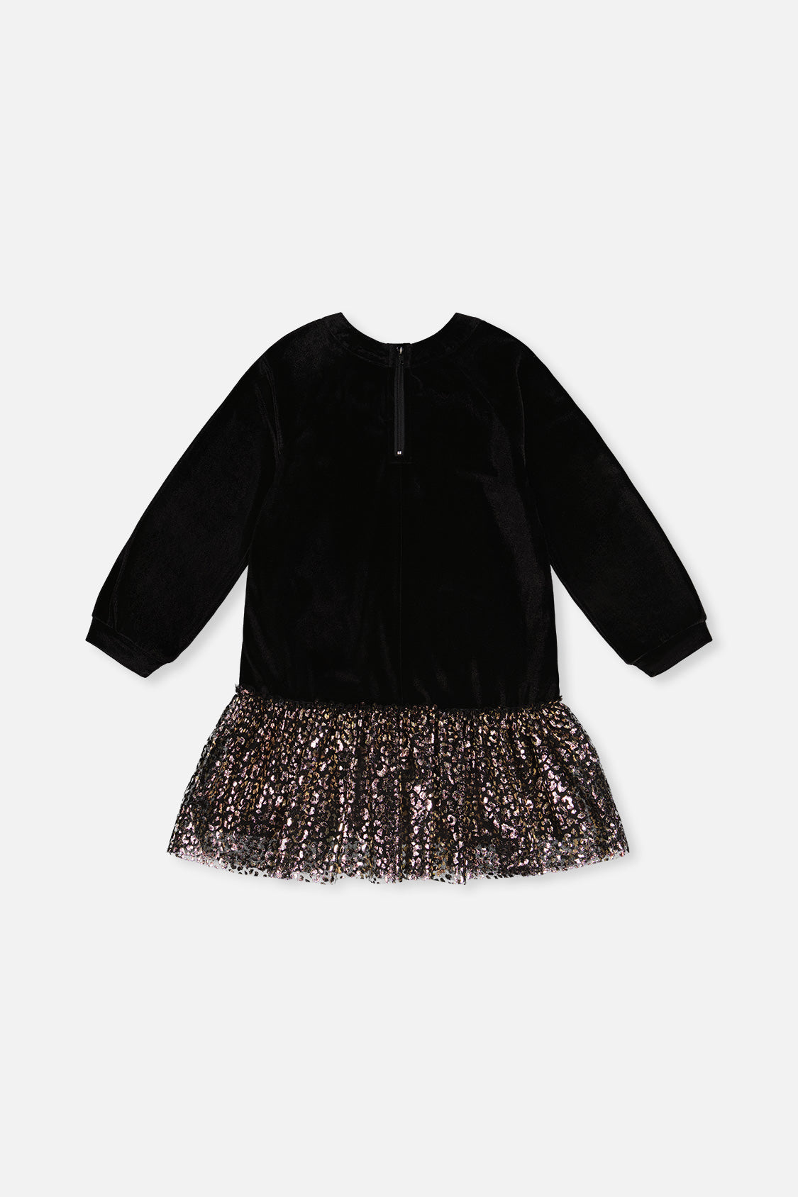 Bi-Material Raglan Sleeves Dress Black And Gold-4