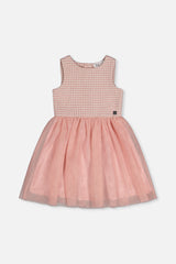 Bi-Material Sleeveless Dress Pink Houndstooth-0