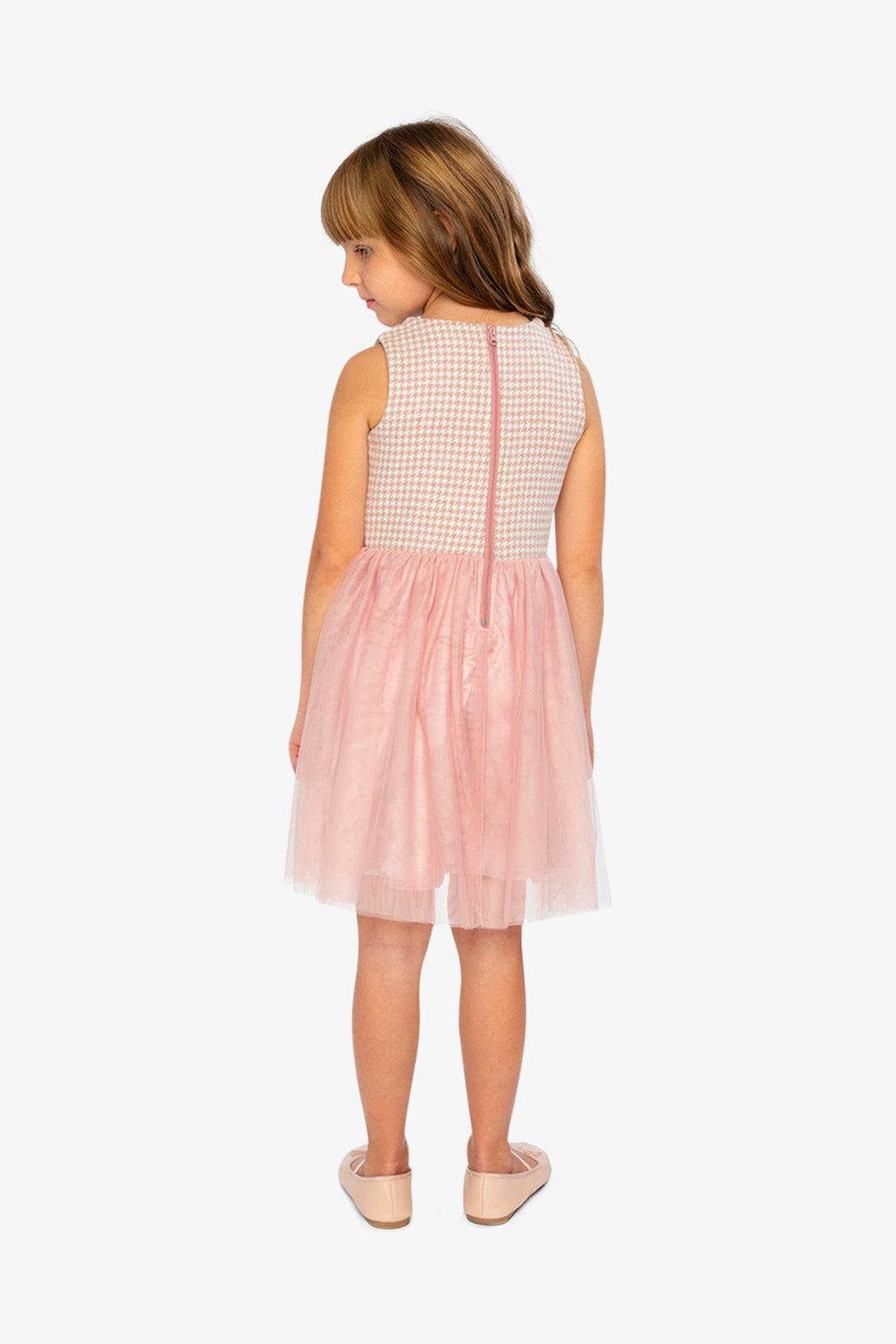Bi-Material Sleeveless Dress Pink Houndstooth-4