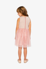 Bi-Material Sleeveless Dress Pink Houndstooth-4