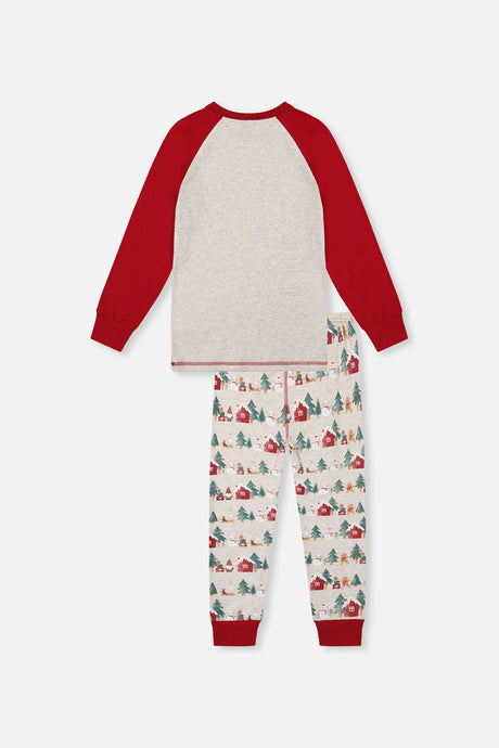 Organic Cotton Two Piece Christmas Pajama Set Beige Christmas Print-2
