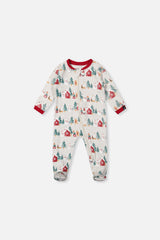 Baby Organic Cotton One Piece Christmas Pajama Beige Christmas Print-0