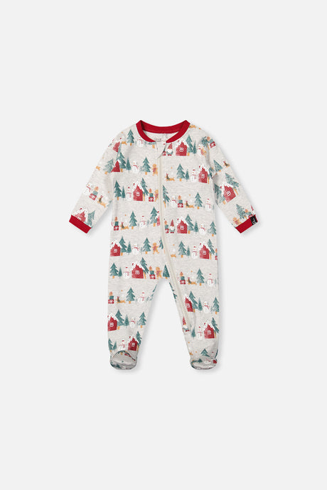 Baby Organic Cotton One Piece Christmas Pajama Beige Christmas Print-0