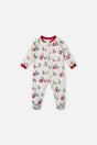Baby Organic Cotton One Piece Christmas Pajama Beige Christmas Print-0