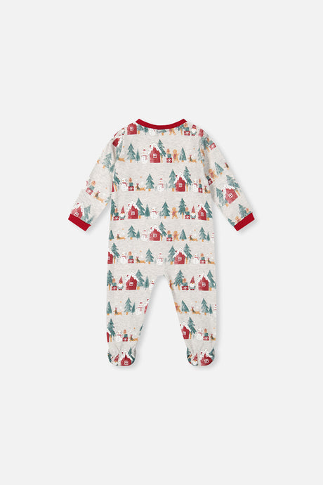 Baby Organic Cotton One Piece Christmas Pajama Beige Christmas Print-1