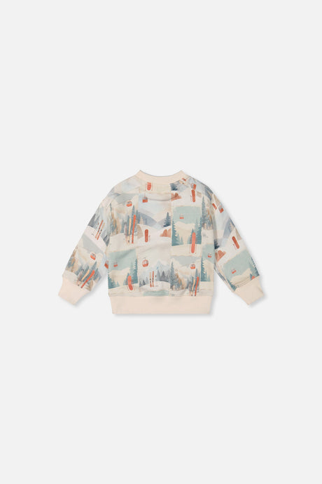 Baby Fleece Sweatshirt Beige Ski Print-1