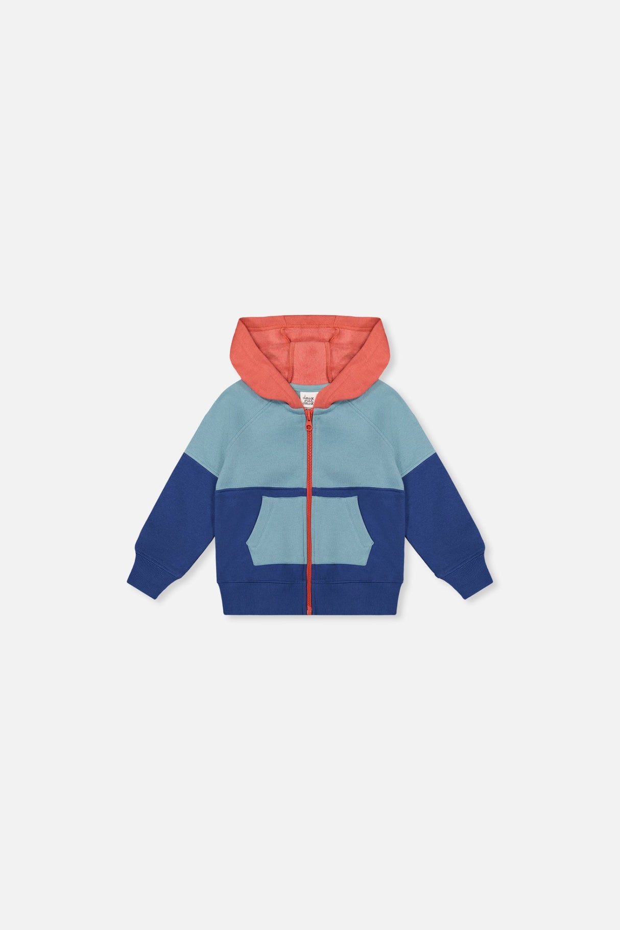 Baby Full Zip Hooded Fleece Jacket Blue, Turquoise And Orange-0