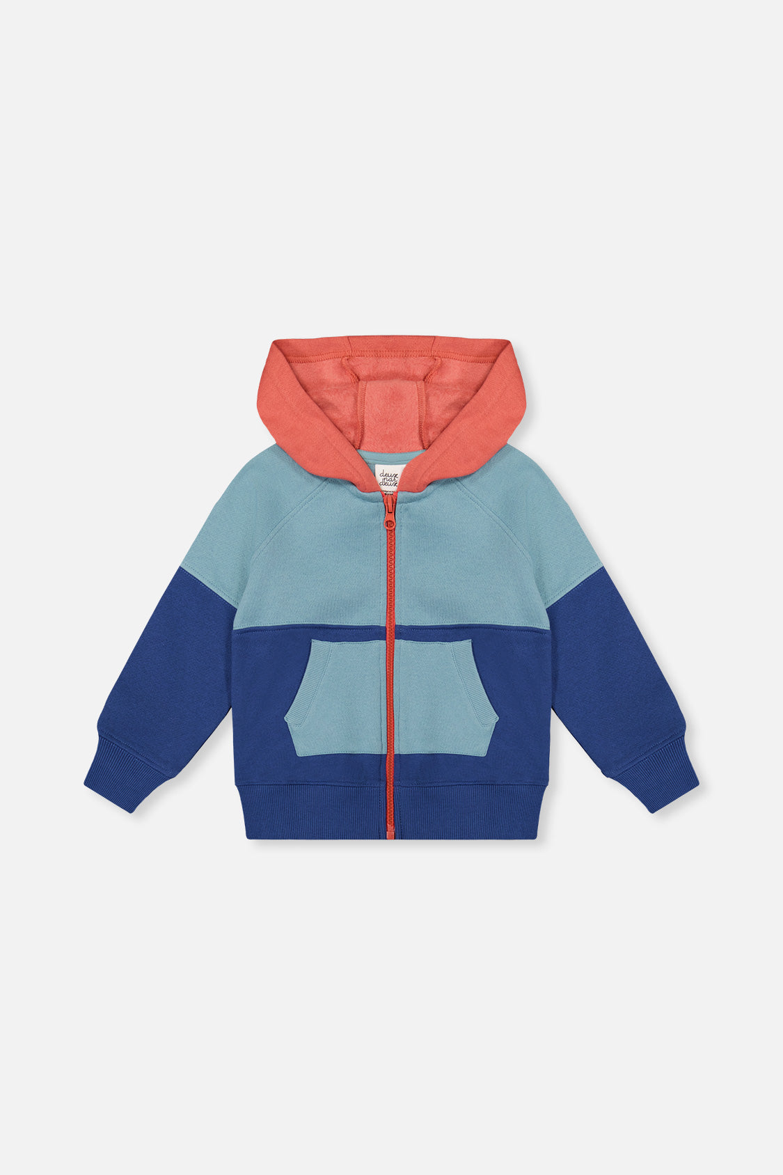Full Zip Hooded Fleece Jacket Blue, Turquoise And Orange-0