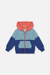 Full Zip Hooded Fleece Jacket Blue, Turquoise And Orange-0
