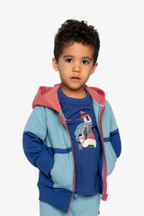 Full Zip Hooded Fleece Jacket Blue, Turquoise And Orange-2