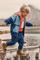 Full Zip Hooded Fleece Jacket Blue, Turquoise And Orange-1
