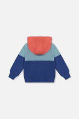 Full Zip Hooded Fleece Jacket Blue, Turquoise And Orange-3