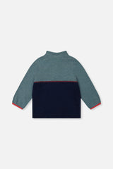 Deux par Deux boys' zip mock neck top in pale turquoise, back view