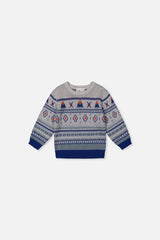 Baby Jacquard Knit Sweater Blue And Beige-0