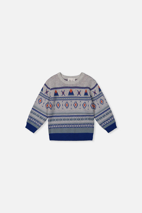 Baby Jacquard Knit Sweater Blue And Beige-0