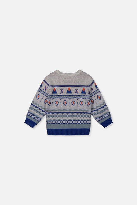 Baby Jacquard Knit Sweater Blue And Beige-1