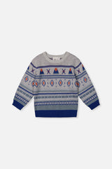 Jacquard Knit Sweater Blue And Beige-0