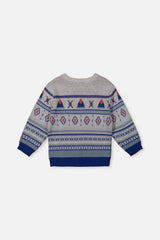 Jacquard Knit Sweater Blue And Beige-3