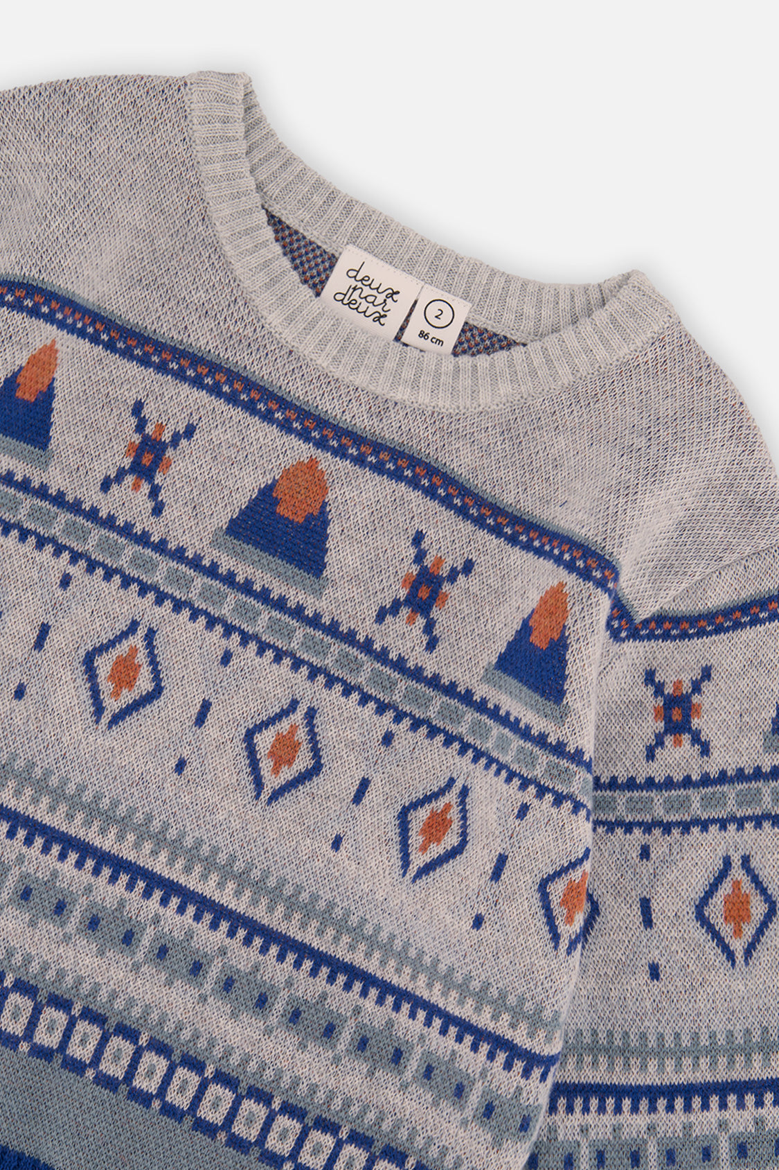 Deux par Deux blue and beige Fair Isle knit sweater, alternate view