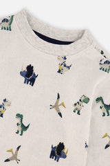 Deux par Deux Cotton T-Shirt & Fleece Pant Set Beige Dinosaur Print