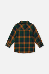 Deux par Deux boys' orange, blue and green plaid shirt, back view