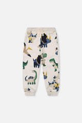 Fleece Sweatpants Beige Dinosaur Print-0