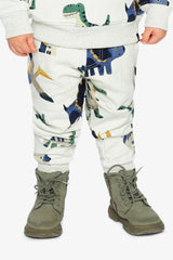 Fleece Sweatpants Beige Dinosaur Print-2