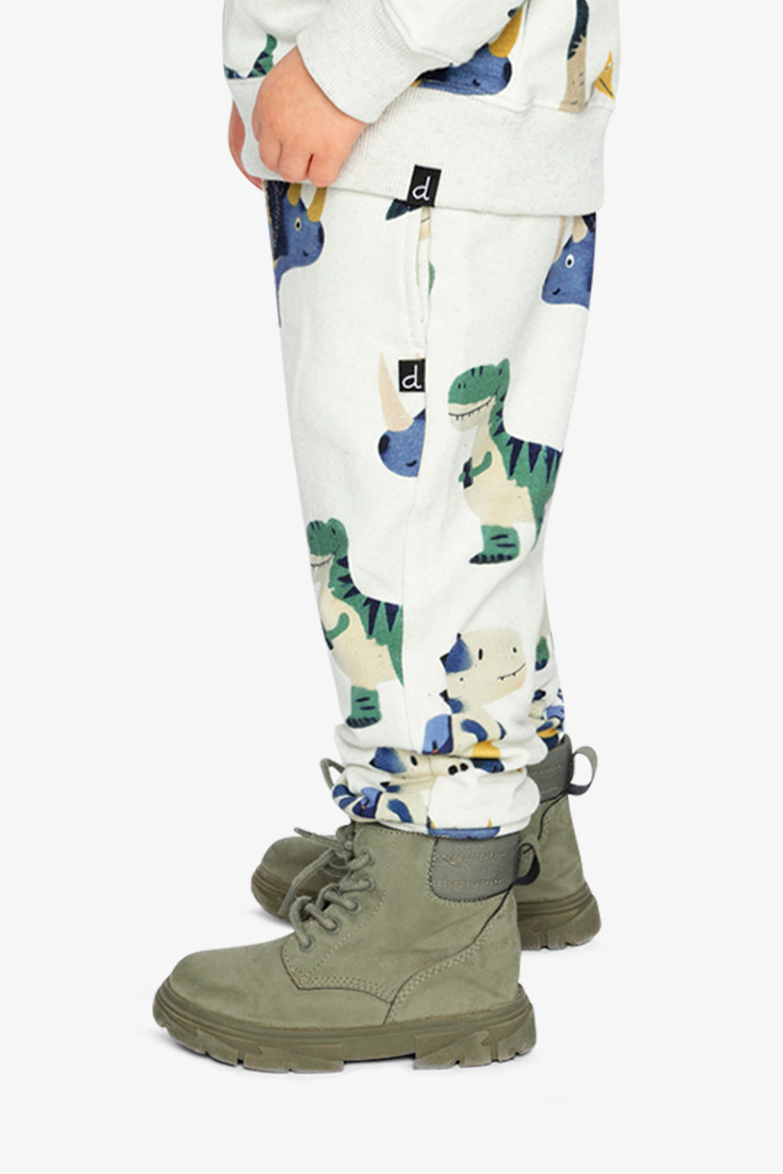 Fleece Sweatpants Beige Dinosaur Print-3