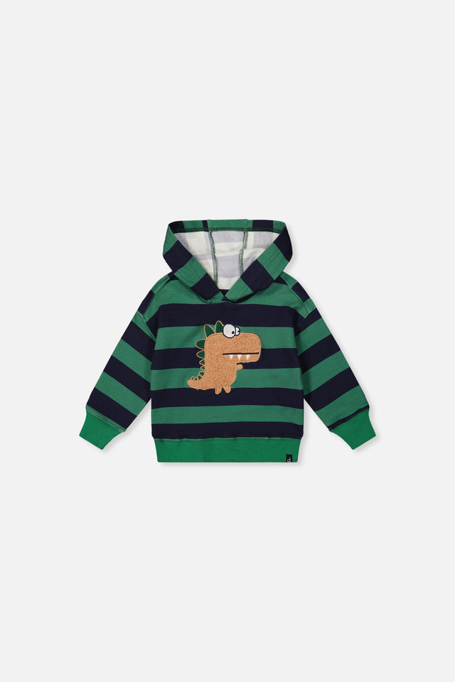 Baby Fleece Hoodie With Appliqué Blue Striped Green-0