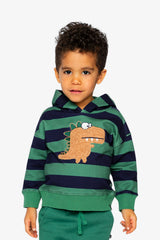 Baby Fleece Hoodie With Appliqué Blue Striped Green-1