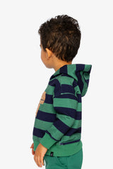 Baby Fleece Hoodie With Appliqué Blue Striped Green-2