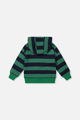 Deux par Deux Fleece Hoodie With Applique Blue Striped Green
